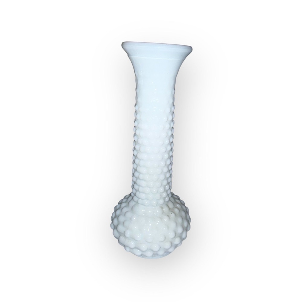 Fenton White Milk Glass Hobnail Bud Vase Vintage Mid Century Modern 6 inch